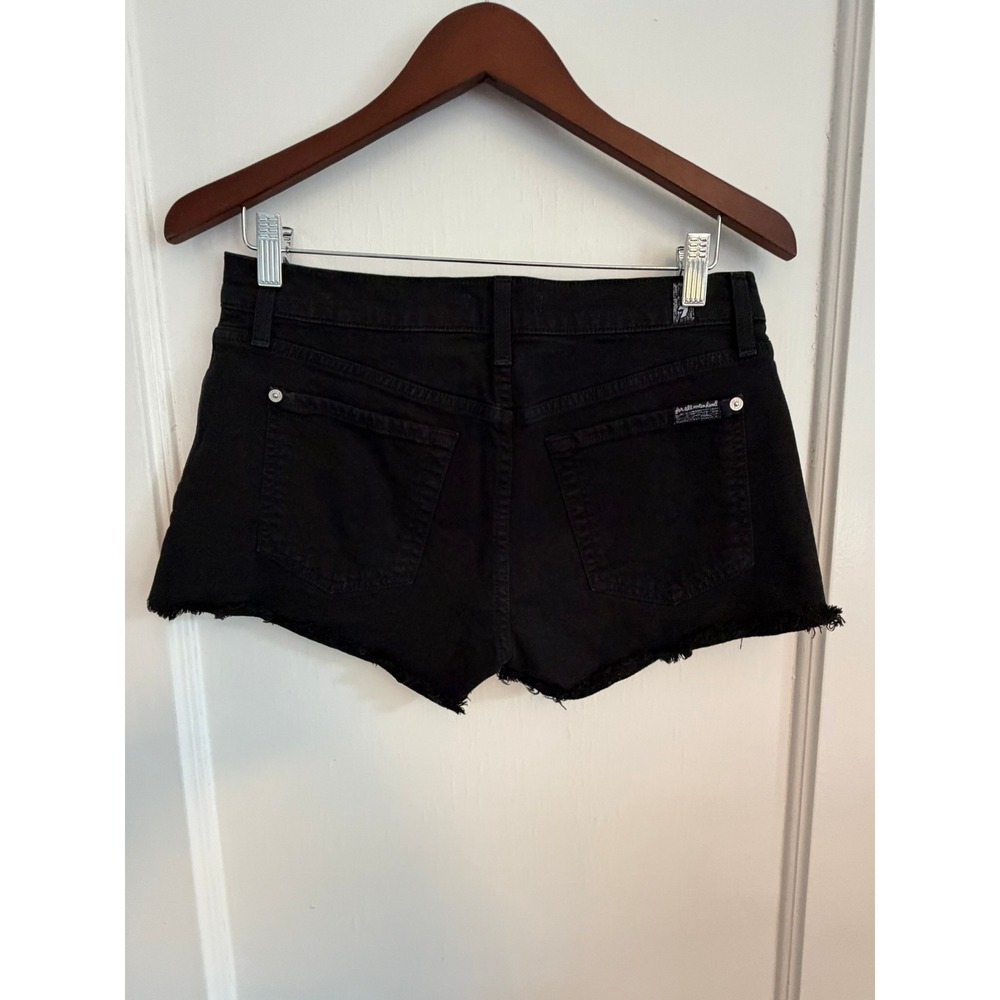 7 For All Mankind Shorts Womens 28 Black Denim Cut Off Frayed Hem Raw Edge Jean - Picture 2 of 5